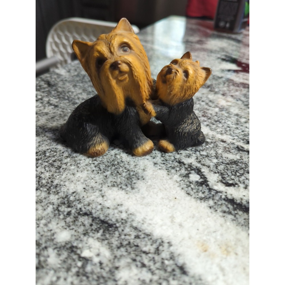 Vintage Yorkshire Terrier Dog With Puppy Porcelain Japan Figurine